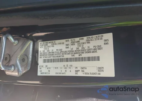 2014 Ford Escape S z USA, uszkodzony, nr VIN 1FMCU0F73EUB28735